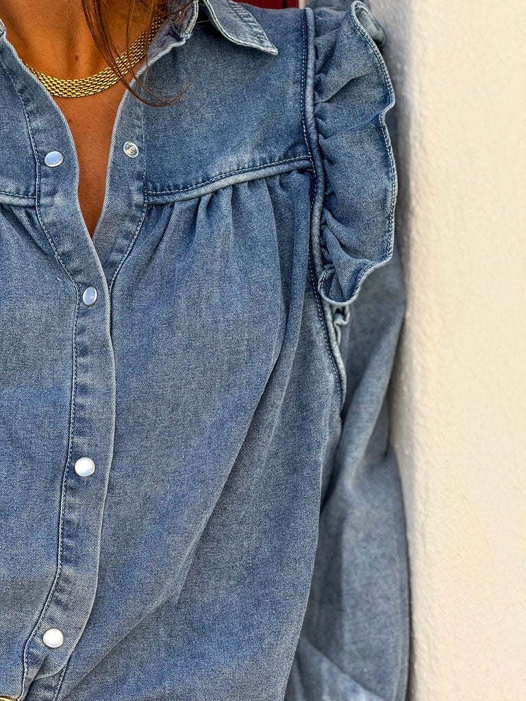 chemise blouse en jean avec volants Moda Luixa