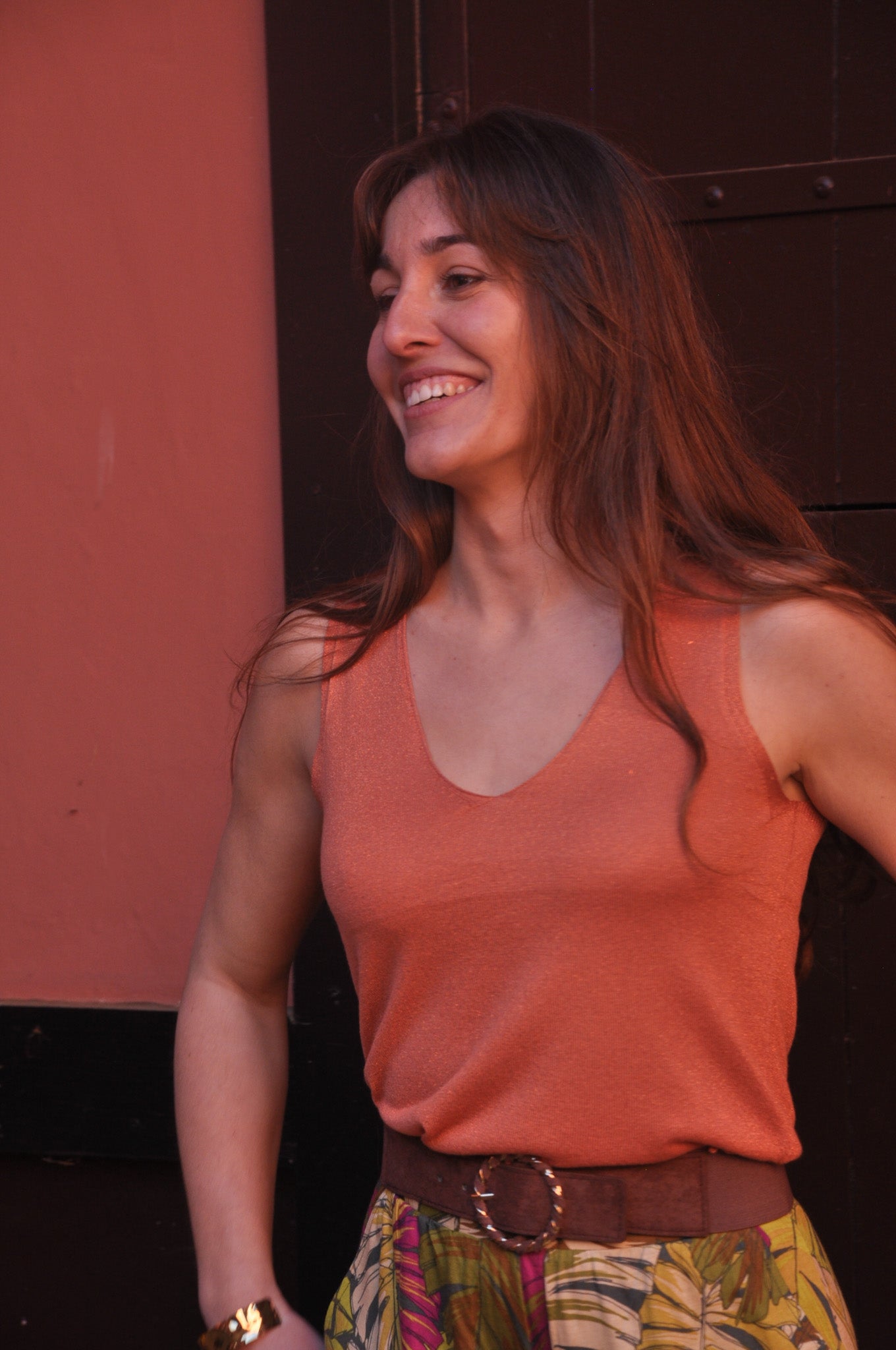 Débardeur Zoé orange femme - haut bohème chic élégant