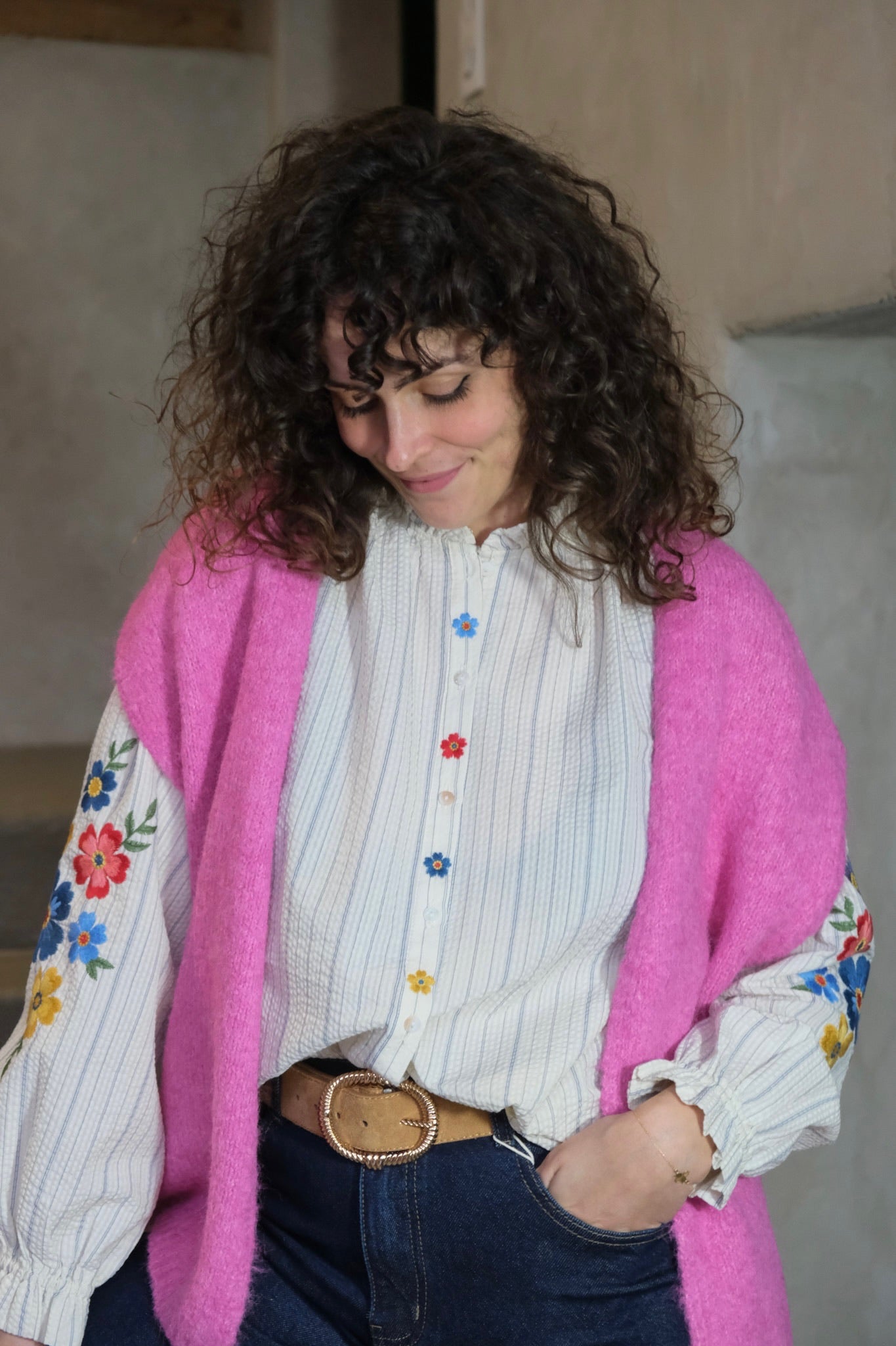 GILET SANS MANCHE INA ROSE